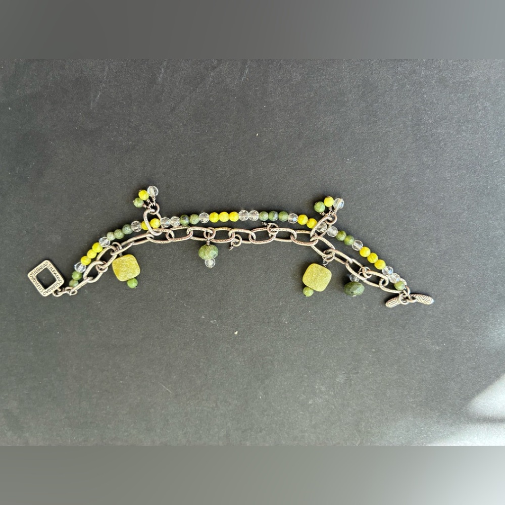 Silpada Green Beaded Charm Bracelet with Silver Chain